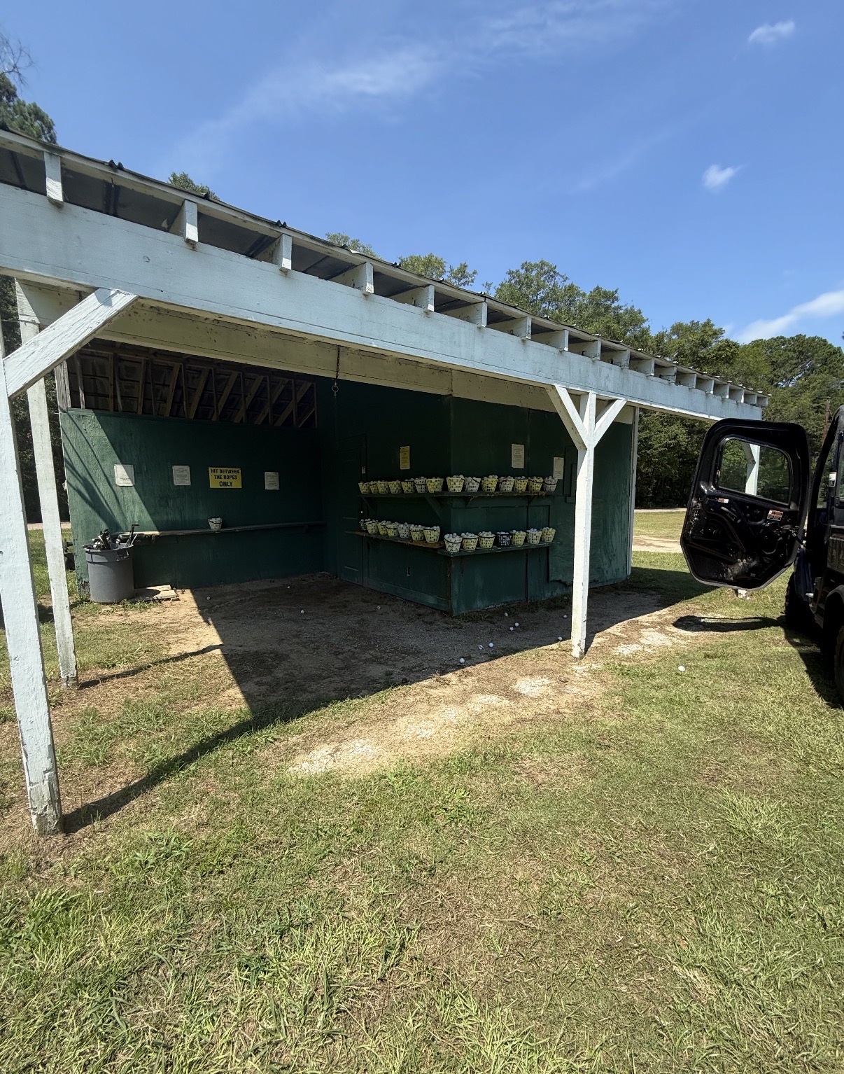 Edisto Driving Range ball shed with baskets ready to go